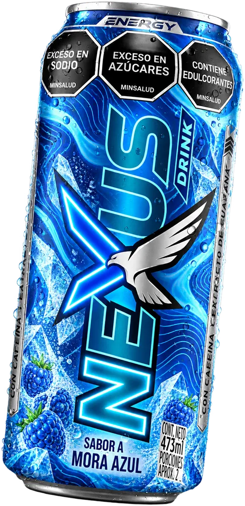 Lata Nexus Azul Mora con cristales de hielo y moras, 473 ml