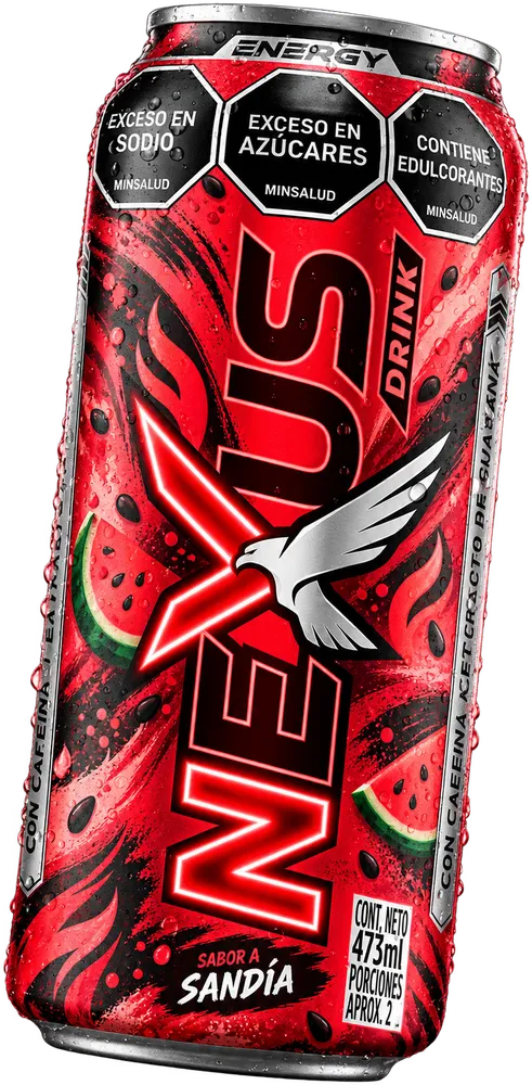 Lata Nexus Rojo Sandía con grafiti rojo y rodajas de sandía, 473 ml