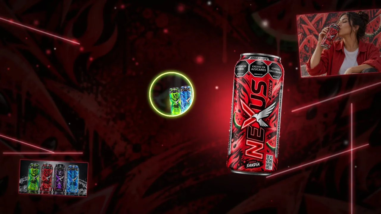 Lata Nexus Rojo Sandía sobre grafiti rojo